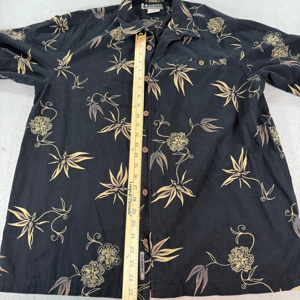 Columbia XCO Mens Large Black Tropical Floral Button Up Camp Shirt - Picture 6 of 7